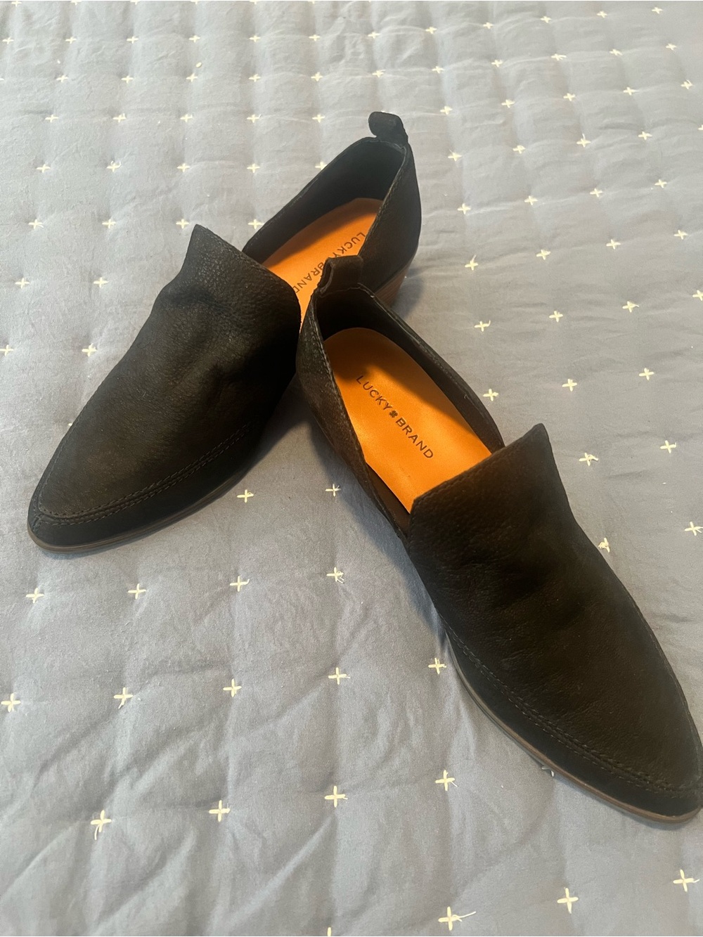 Lucky Brand Women’s Black Slip-On Suede Loafer Western Bootie